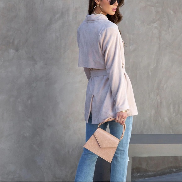 VICI Faux Suede Pocketed Waist Tie Jacket - Picture 4 of 6